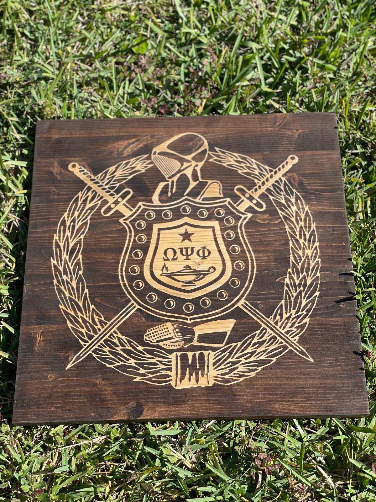 Omega Psi Phi Shield - Wood Plaque (20x20)