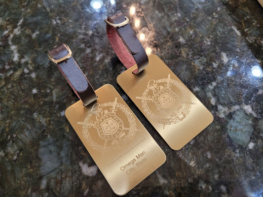 Omega Psi Phi Shield Luggage Tag Front and Back