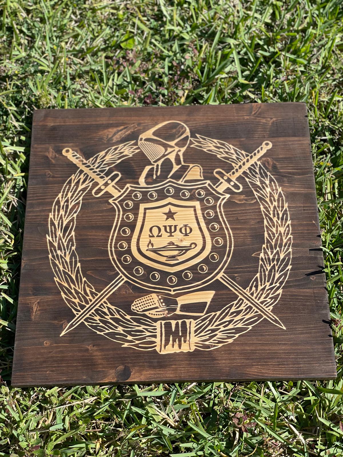 Omega Psi Phi Shield - Wood Plaque (20x20)