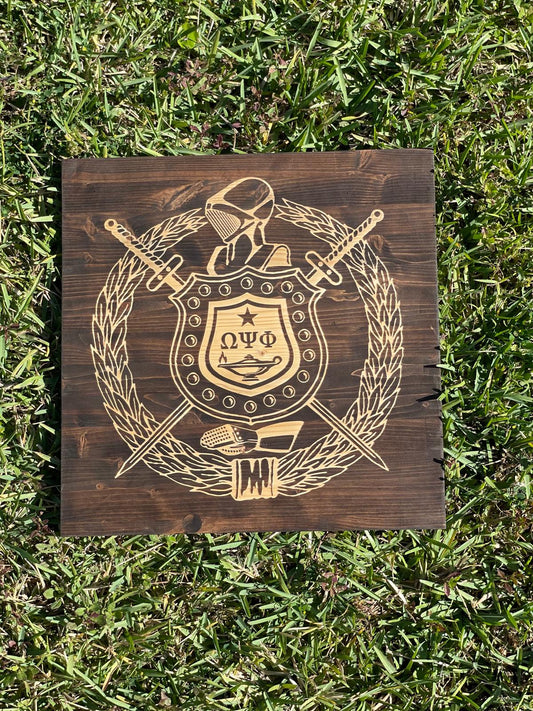 Omega Psi Phi Shield - Wood Plaque (20x20)