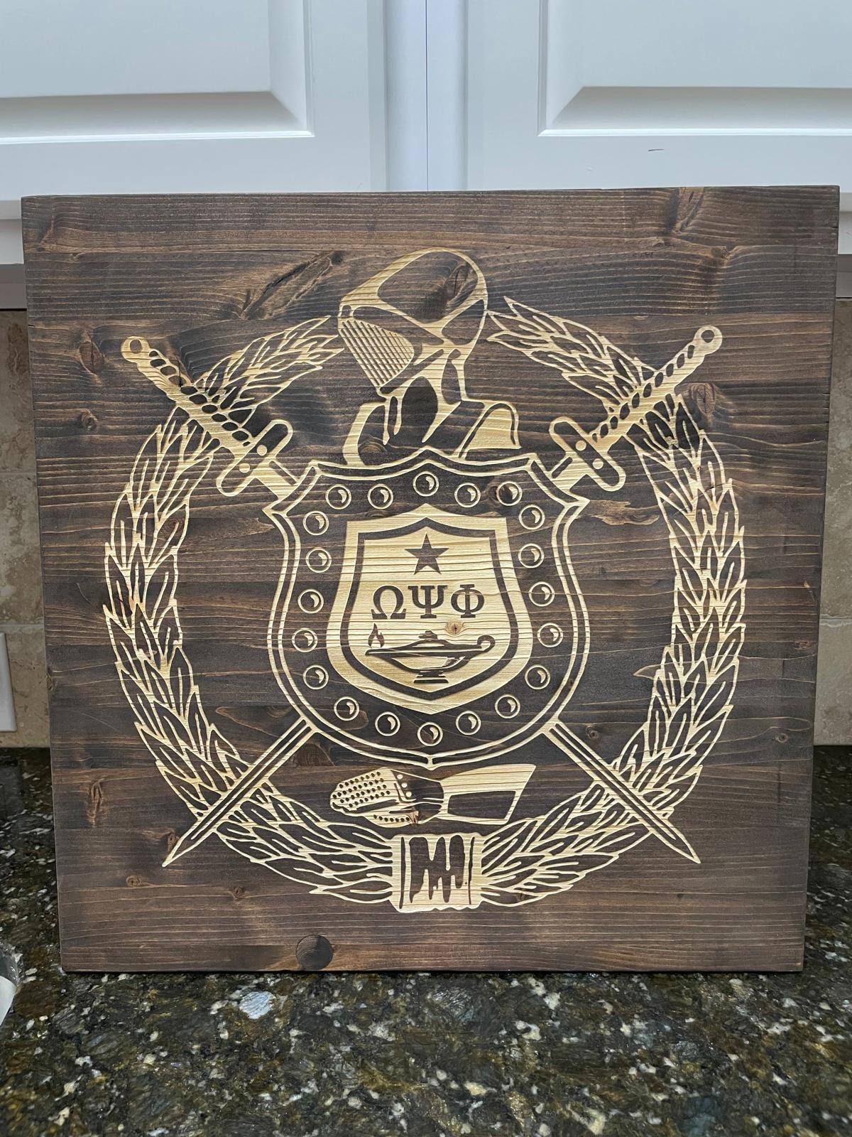 Omega Psi Phi Shield - Wood Plaque (20x20)