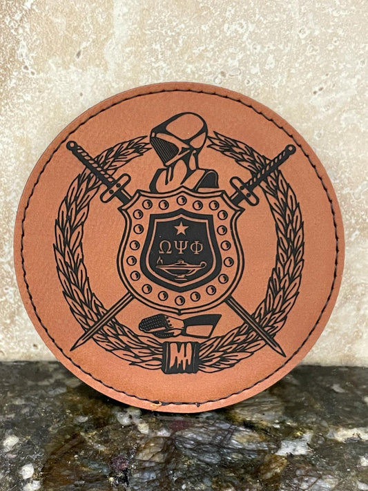 Omega Psi Phi Shield Leather Coaster Set
