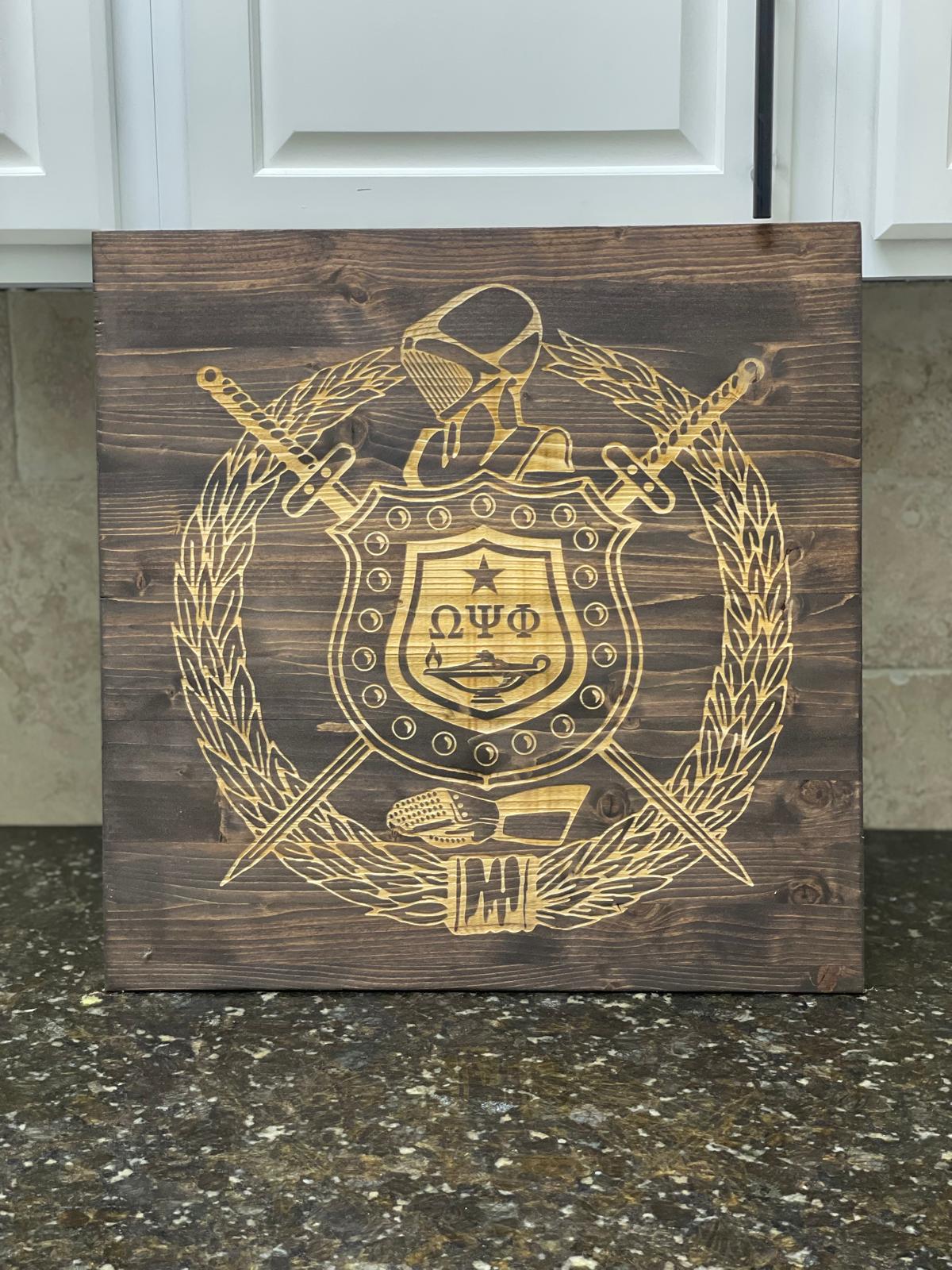 Omega Psi Phi Shield - Wood Plaque (20x20)